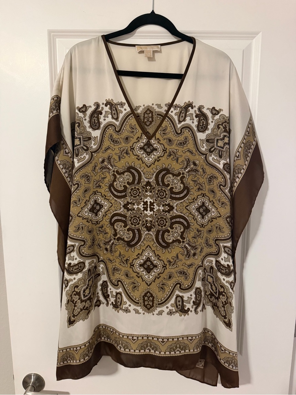 Michael Kors Cream and Brown Paisley V-Neck Tunic